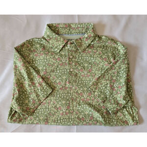 UNTUCKit Polo Short Sleeve Floral All Over Print Shirt Green Mens Medium Stretch